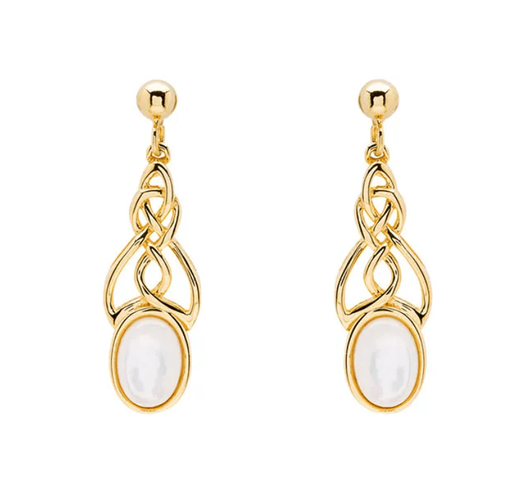 14k Gold Vermeil Mother of Pearl Celtic Knot Earrings - The Celtic Gift Store - Earrings