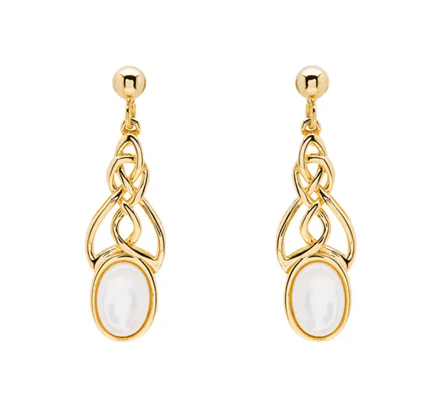 14k Gold Vermeil Mother of Pearl Celtic Knot Earrings - The Celtic Gift Store - Earrings