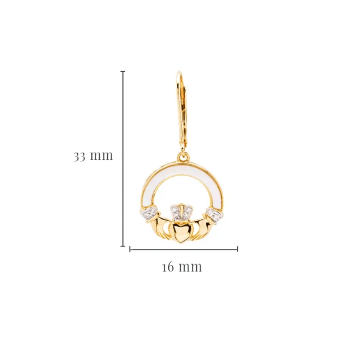 14K Gold Vermeil Mother of Pearl Claddagh Earrings