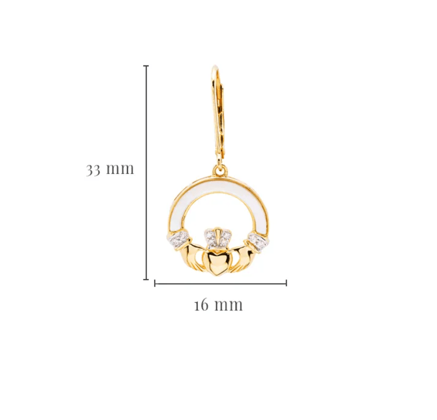 14K Gold Vermeil Mother of Pearl Claddagh Earrings - The Celtic Gift Store - Earrings