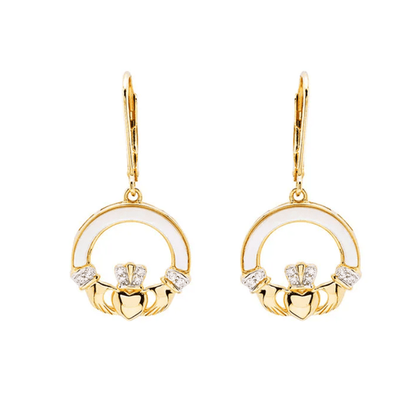 14K Gold Vermeil Mother of Pearl Claddagh Earrings - The Celtic Gift Store - Earrings