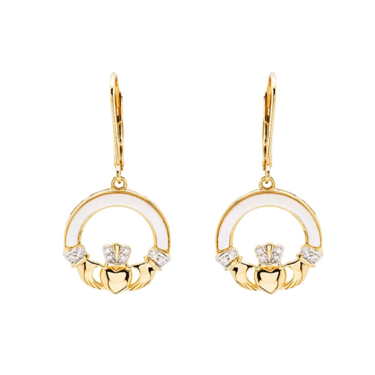 14K Gold Vermeil Mother of Pearl Claddagh Earrings