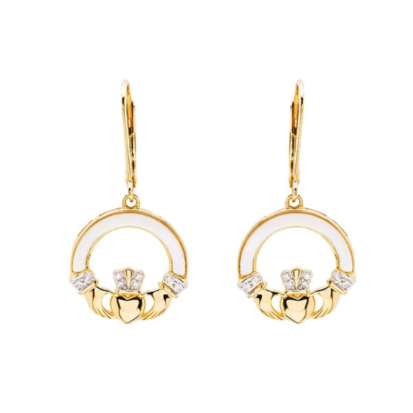 14K Gold Vermeil Mother of Pearl Claddagh Earrings