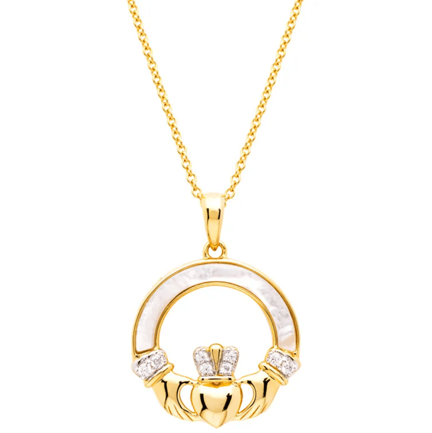 14K Gold Vermeil Mother of Pearl Claddagh Necklace - The Celtic Gift Store - Earrings