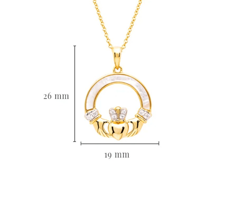 14K Gold Vermeil Mother of Pearl Claddagh Necklace - The Celtic Gift Store - Earrings