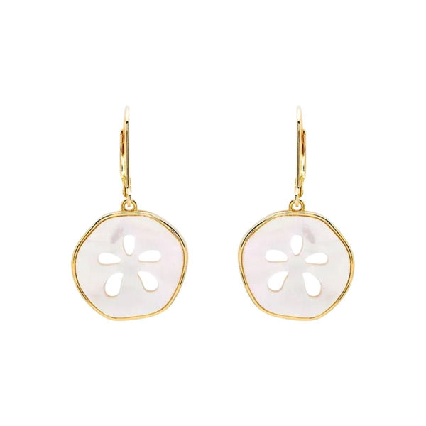 14k Gold Vermeil Mother of Pearl Sand Dollar Drop Earrings