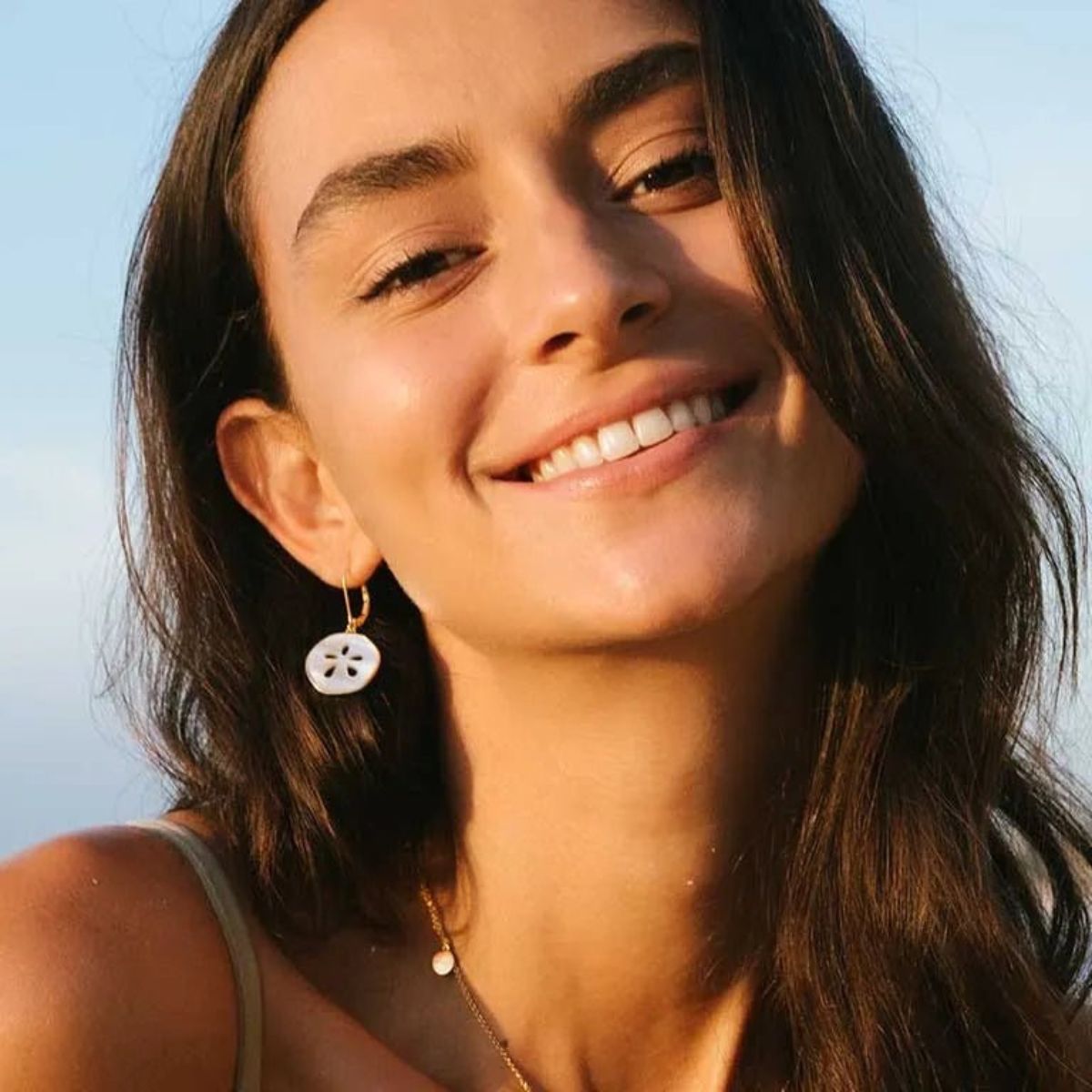 14k Gold Vermeil Mother of Pearl Sand Dollar Drop Earrings