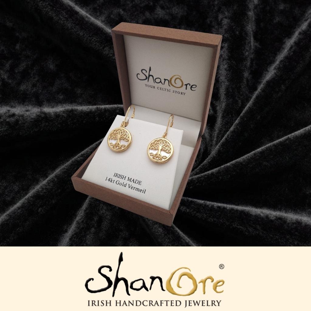 14K Gold Vermeil Mother of Pearl Tree of Life Earrings