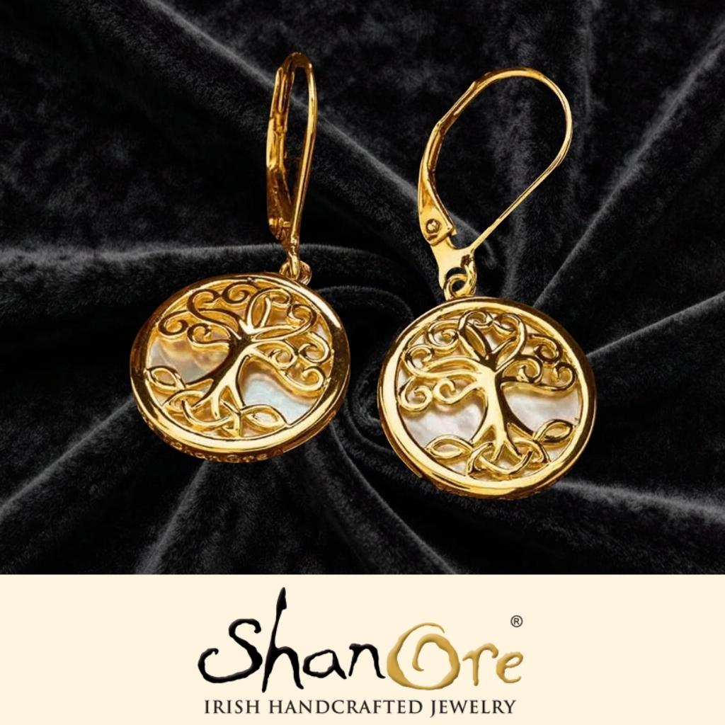 14K Gold Vermeil Mother of Pearl Tree of Life Earrings