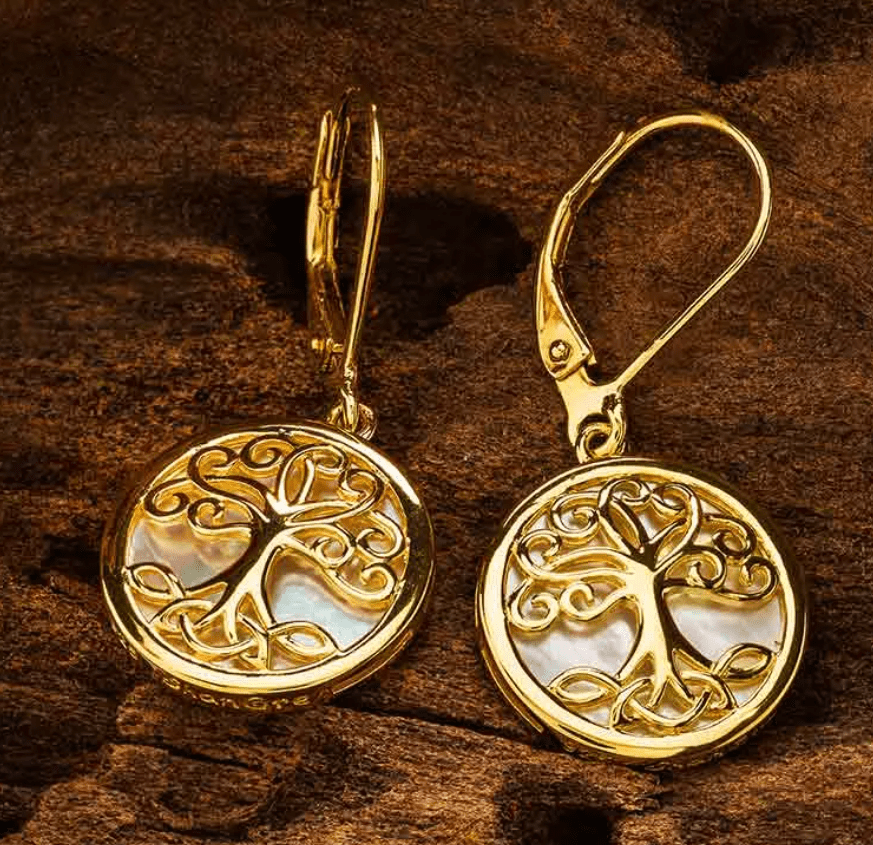 14K Gold Vermeil Mother of Pearl Tree of Life Earrings - The Celtic Gift Store - Earrings