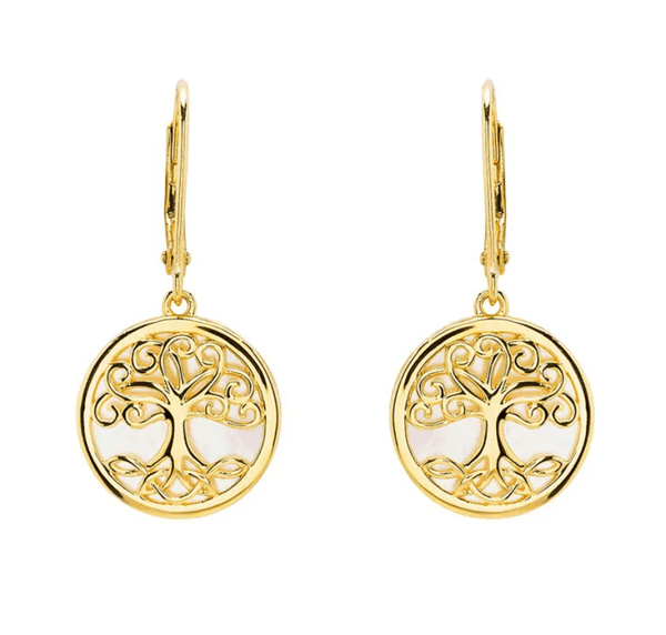 14K Gold Vermeil Mother of Pearl Tree of Life Earrings - The Celtic Gift Store - Earrings
