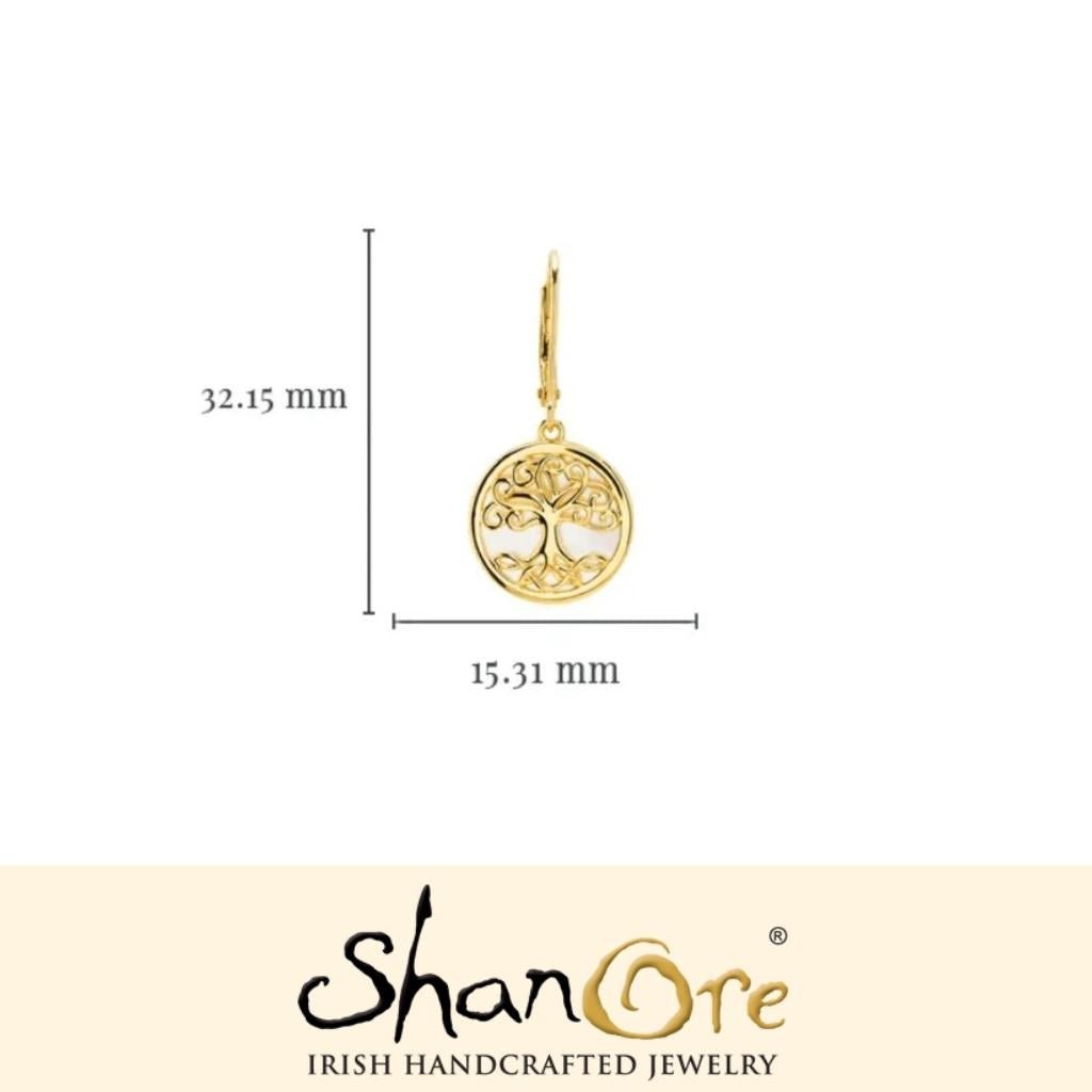 14K Gold Vermeil Mother of Pearl Tree of Life Earrings