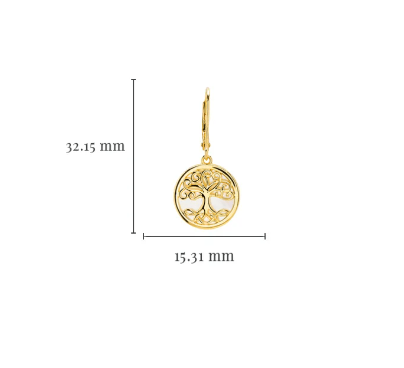 14K Gold Vermeil Mother of Pearl Tree of Life Earrings - The Celtic Gift Store - Earrings