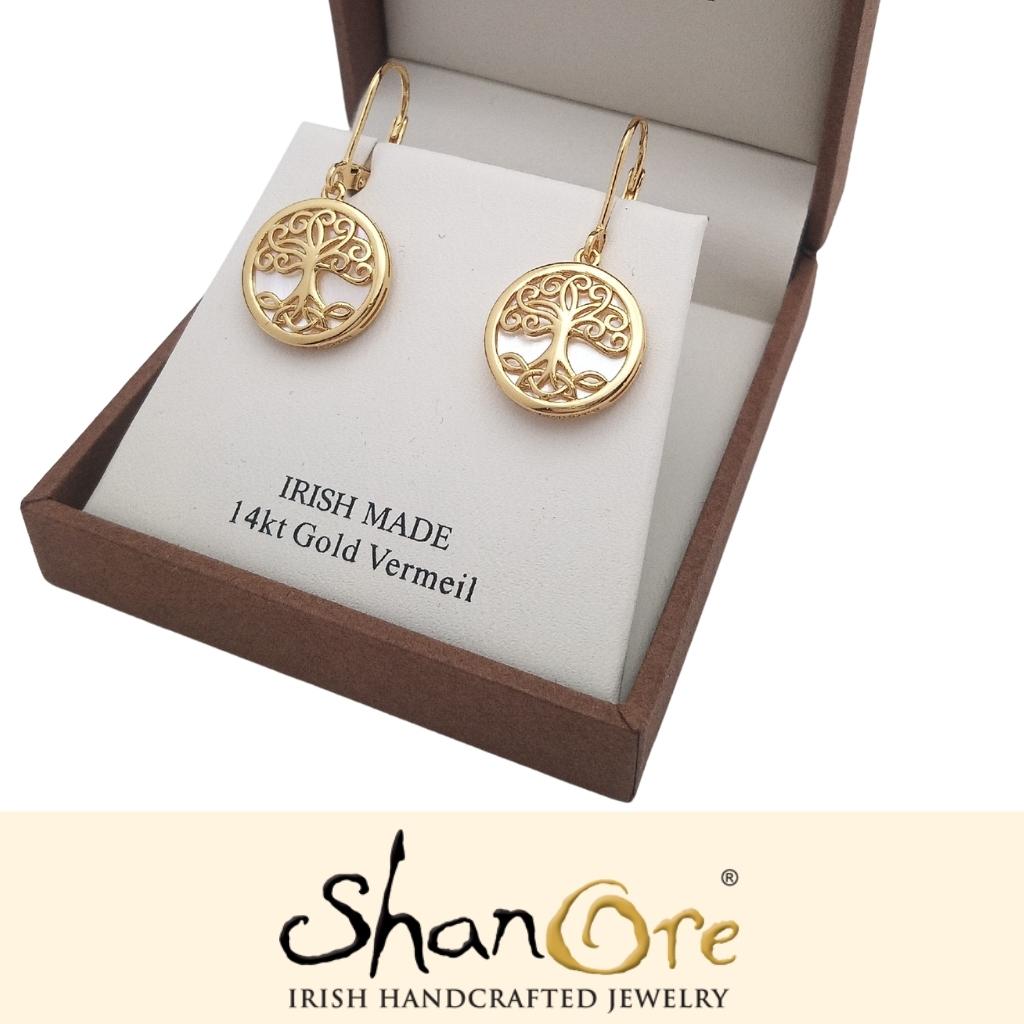 14K Gold Vermeil Mother of Pearl Tree of Life Earrings