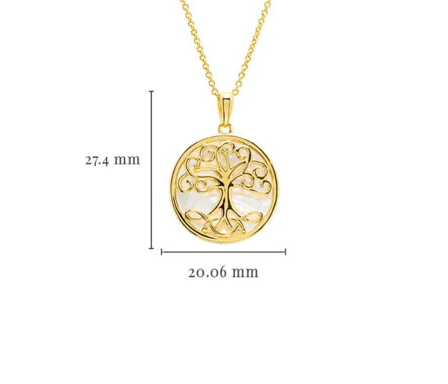 14K Gold Vermeil Mother of Pearl Tree of Life Necklace - The Celtic Gift Store - Necklaces