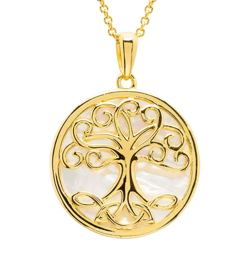 14K Gold Vermeil Mother of Pearl Tree of Life Necklace - The Celtic Gift Store - Necklaces