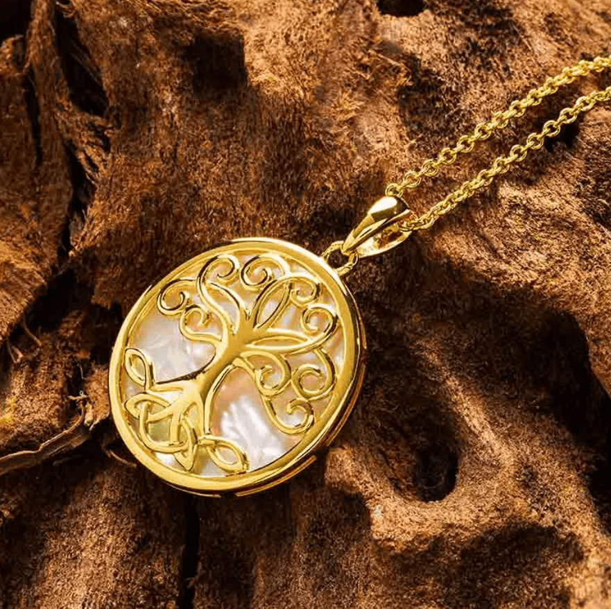14K Gold Vermeil Mother of Pearl Tree of Life Necklace - The Celtic Gift Store - Necklaces