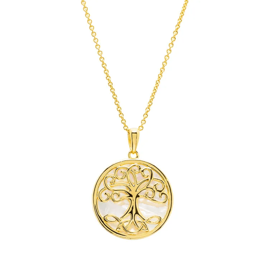 14K Gold Vermeil Mother of Pearl Tree of Life Necklace - The Celtic Gift Store - Necklaces