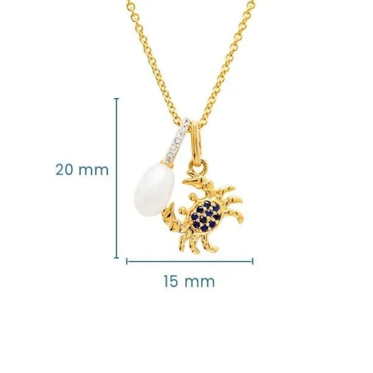 14k Gold Vermeil Sapphire and Pearl Crab Necklace