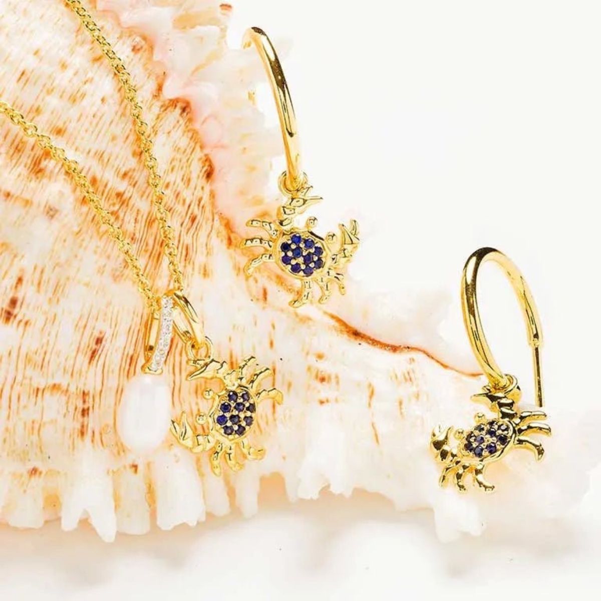 14k Gold Vermeil Sapphire Crab Earrings