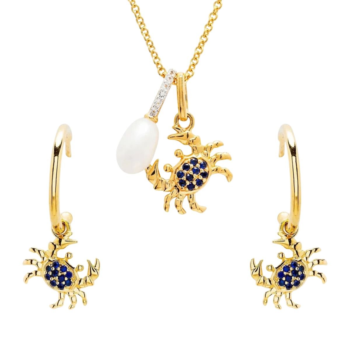 14k Gold Vermeil Sapphire Crab Earrings