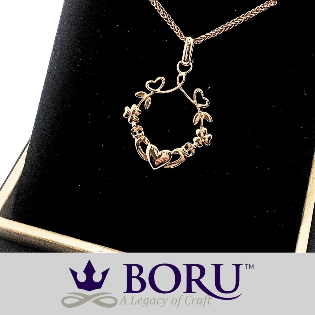 14k Gold Vermeil Shamrock Claddagh Necklace