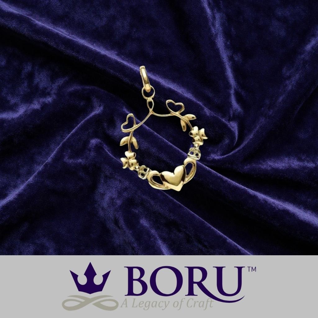14k Gold Vermeil Shamrock Claddagh Necklace