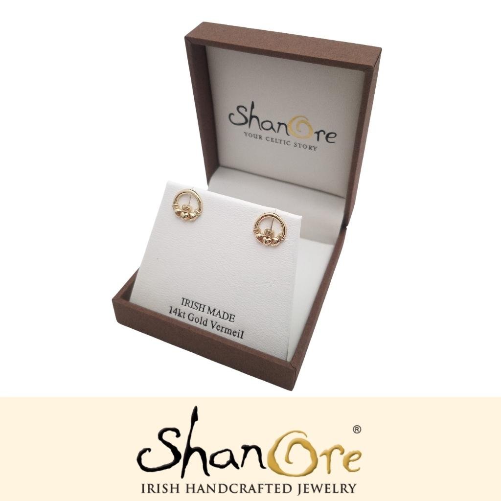 14K Gold Vermeil Stud Claddagh Earrings