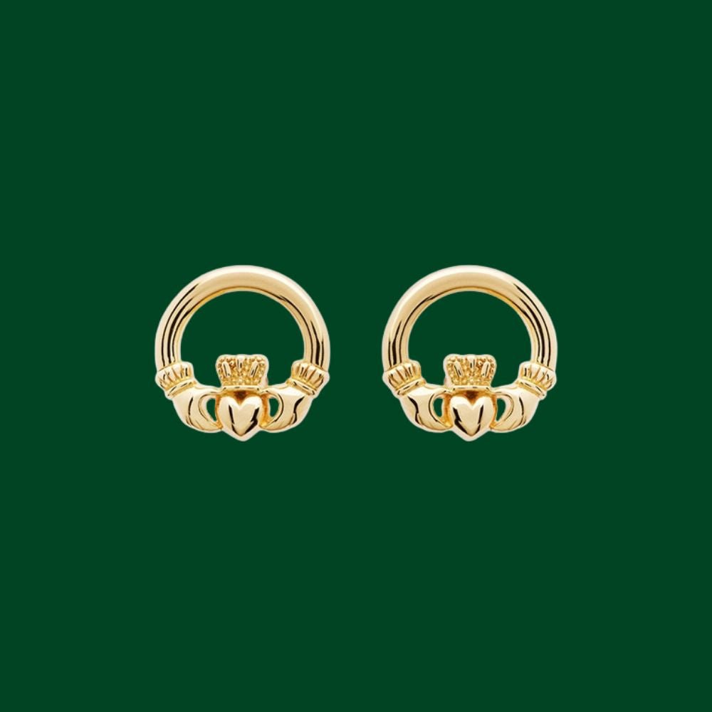 14K Gold Vermeil Stud Claddagh Earrings