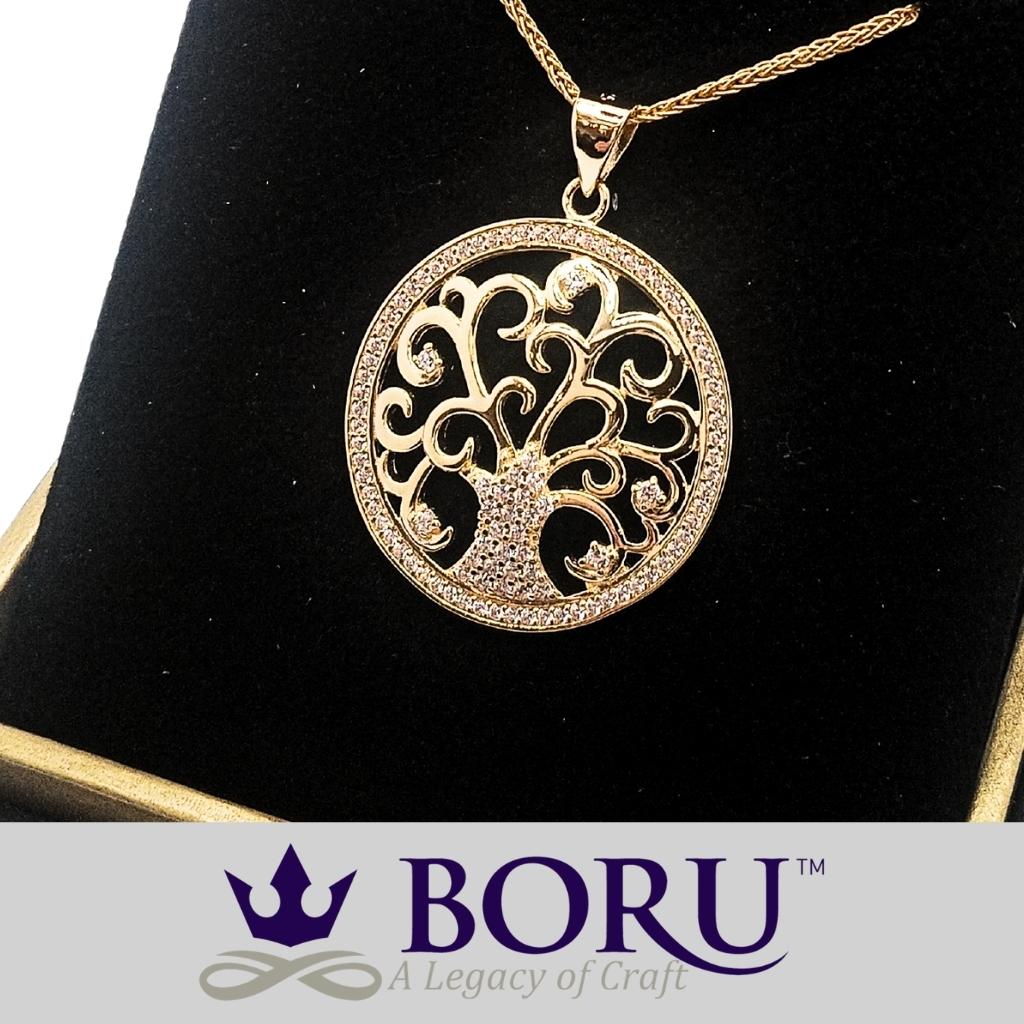 14k Gold Vermeil Tree of Life Necklace with CZ Stones
