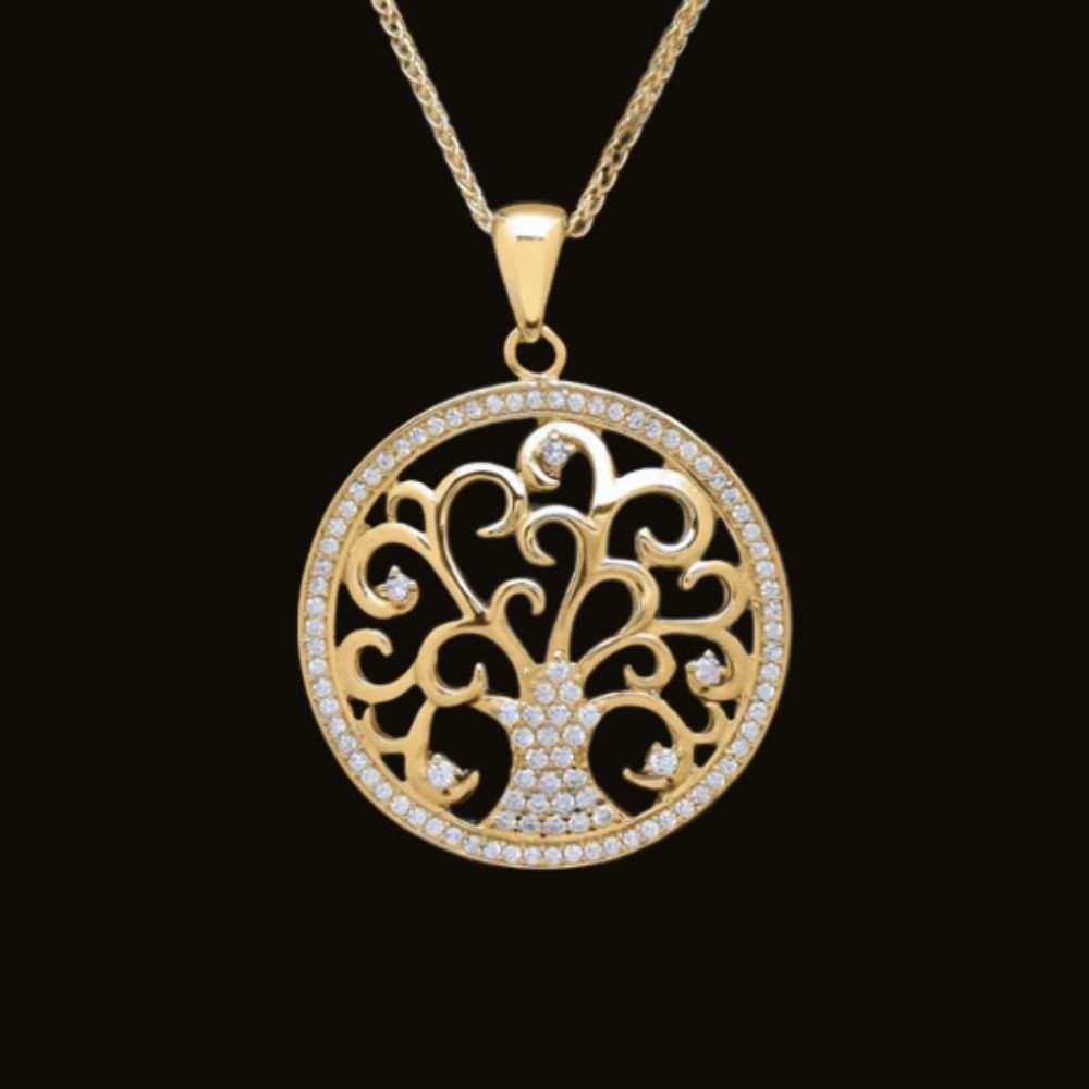 14k Gold Vermeil Tree of Life Necklace with CZ Stones