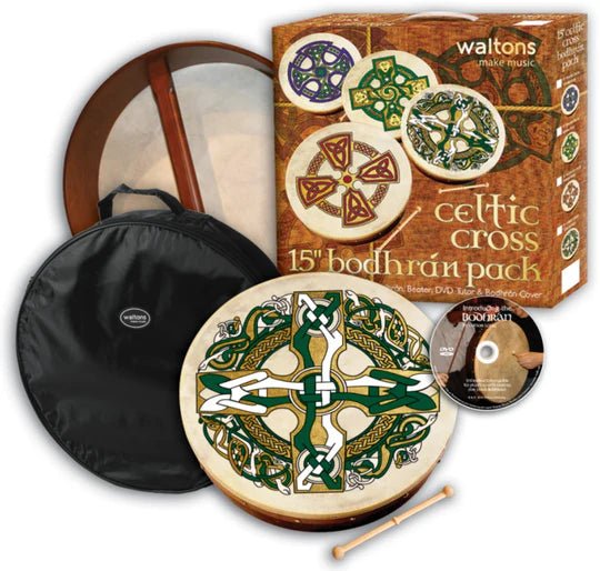 15" Bodhran Pack - Celtic Cross Design - The Celtic Gift Store - Gift