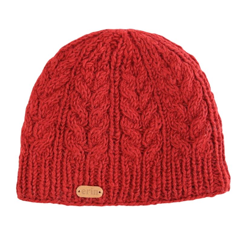 Aran Cable Pullon Hat- Red