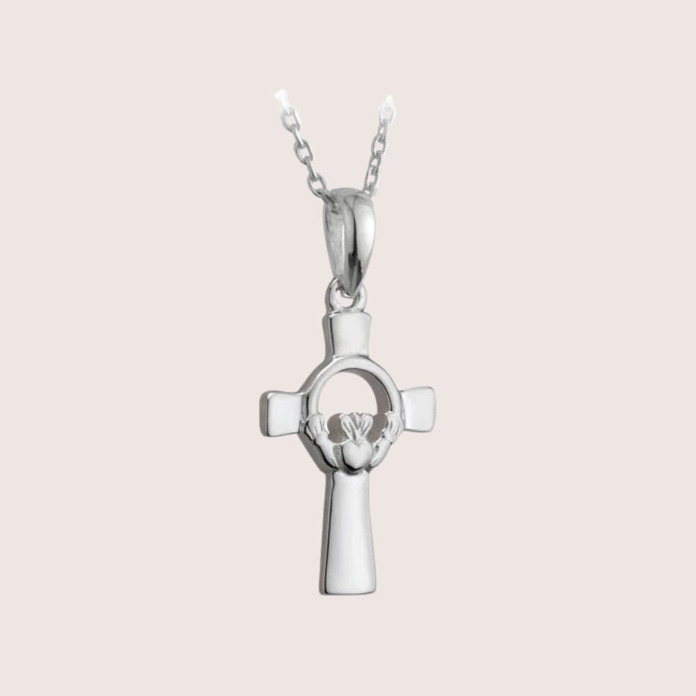 Sterling Silver Claddagh and Celtic Cross Necklace- Small