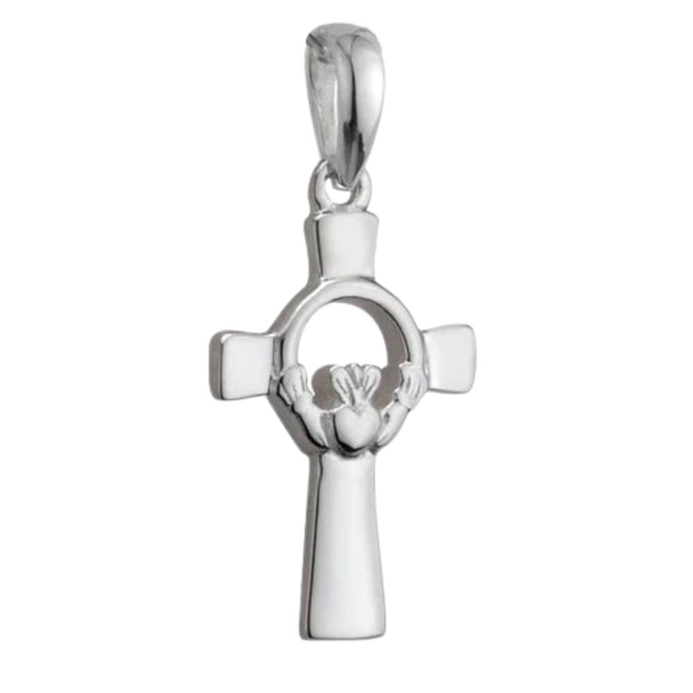 Sterling Silver Claddagh and Celtic Cross Necklace- Small