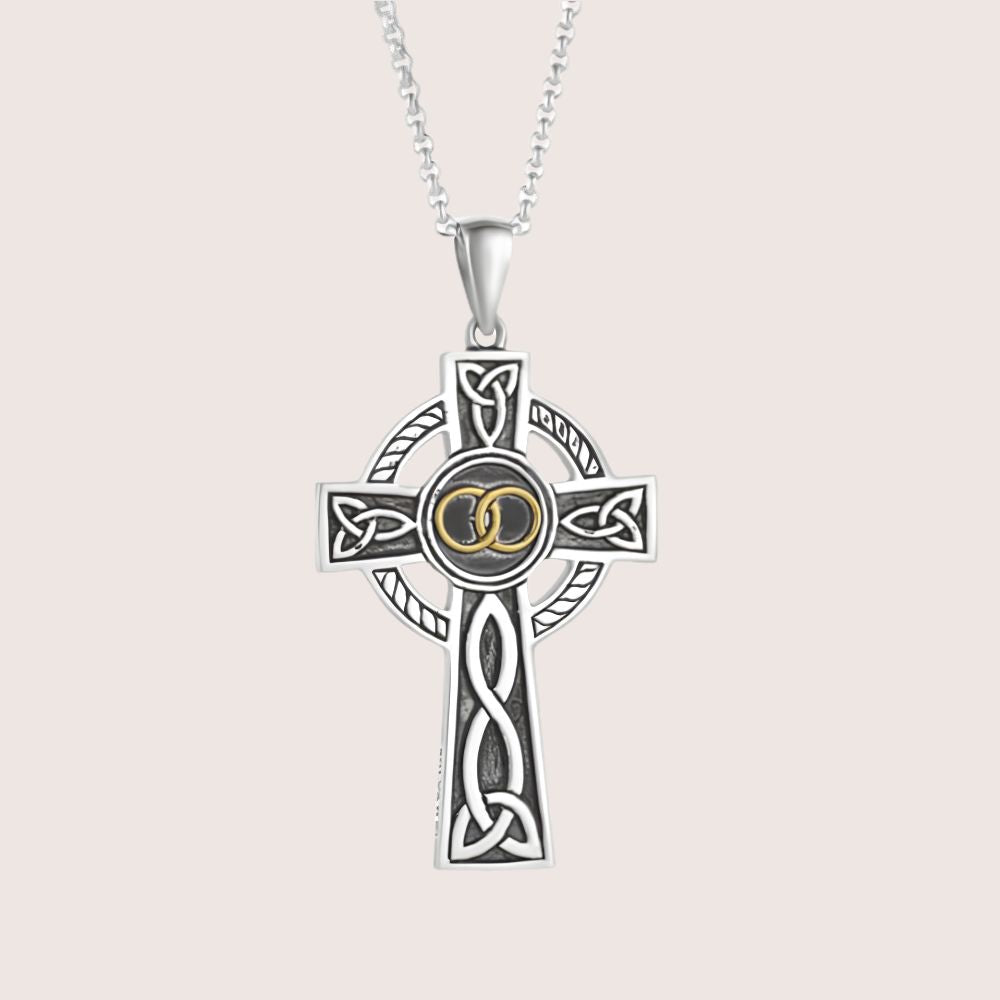 Oxidized Sterling Silver Wedding Band Celtic Cross- Large