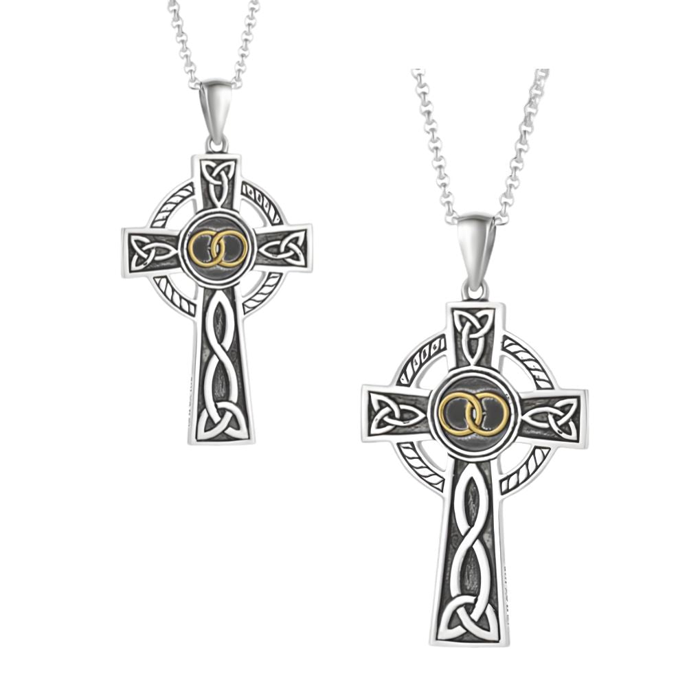 Oxidized Sterling Silver Wedding Band Celtic Cross- Large
