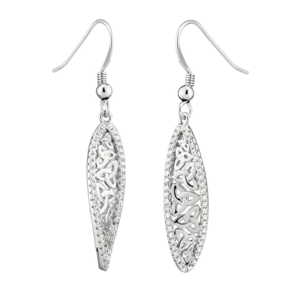 Sterling Silver CZ Trinity Knot Twist Earrings