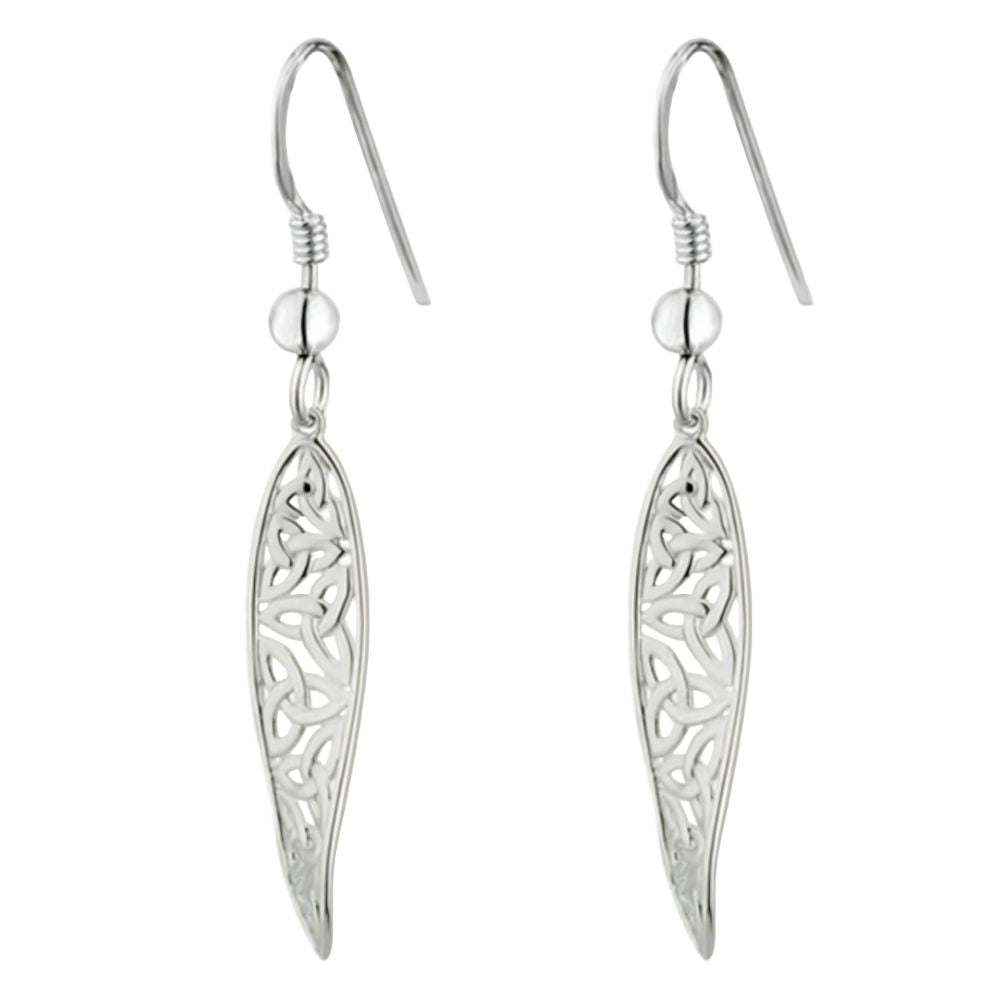Sterling Silver Long Trinity Knot Twist Drop Earrings