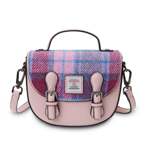 Islander Harris Tweed Mini Cobble Satchel 'Pink and Blue Tartan'