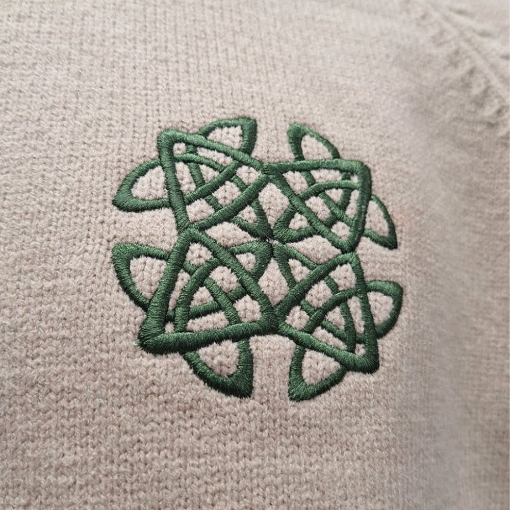Cream and Green Celtic Knot Crew Neck Jumper