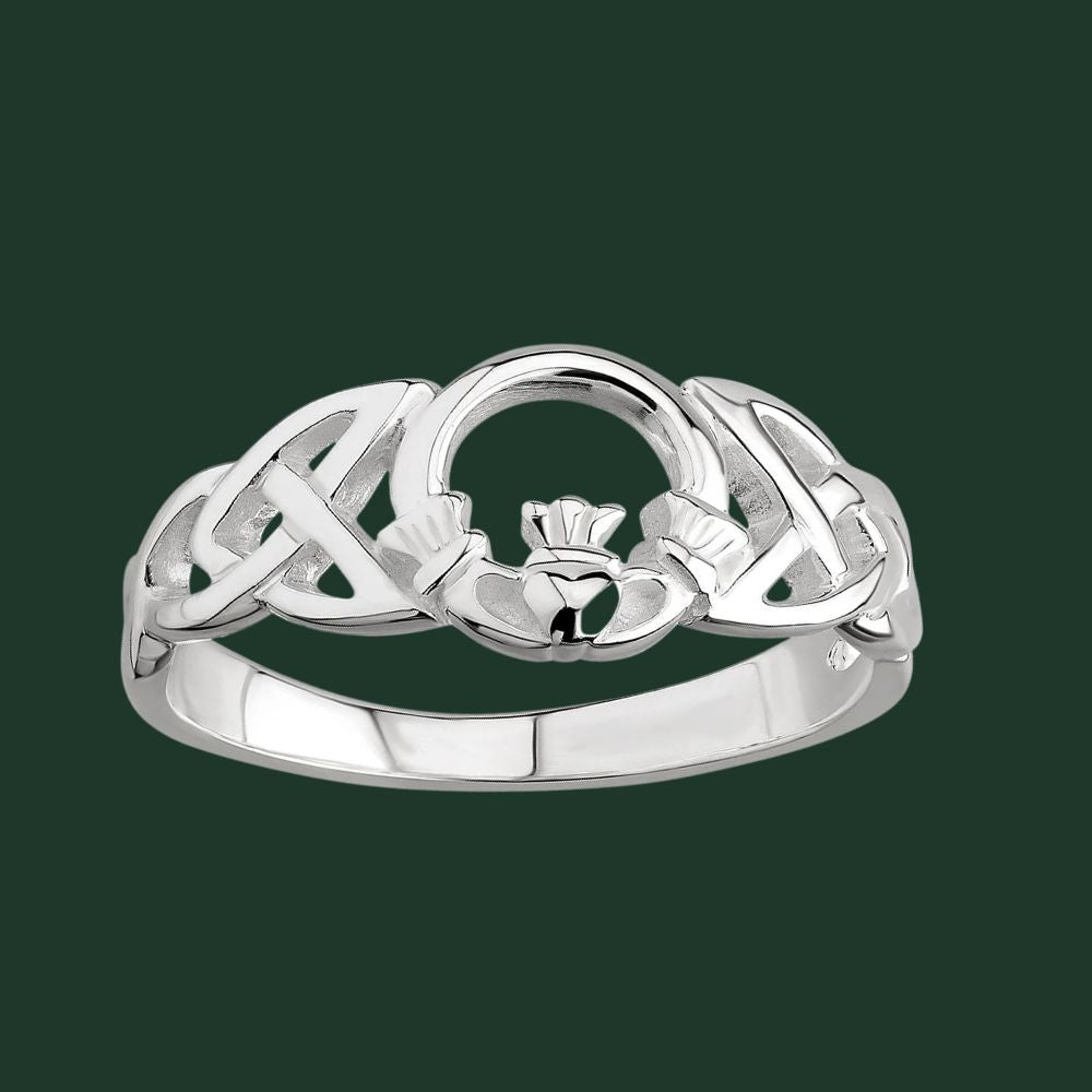 Sterling Silver Celtic Knot Open Claddagh Ring