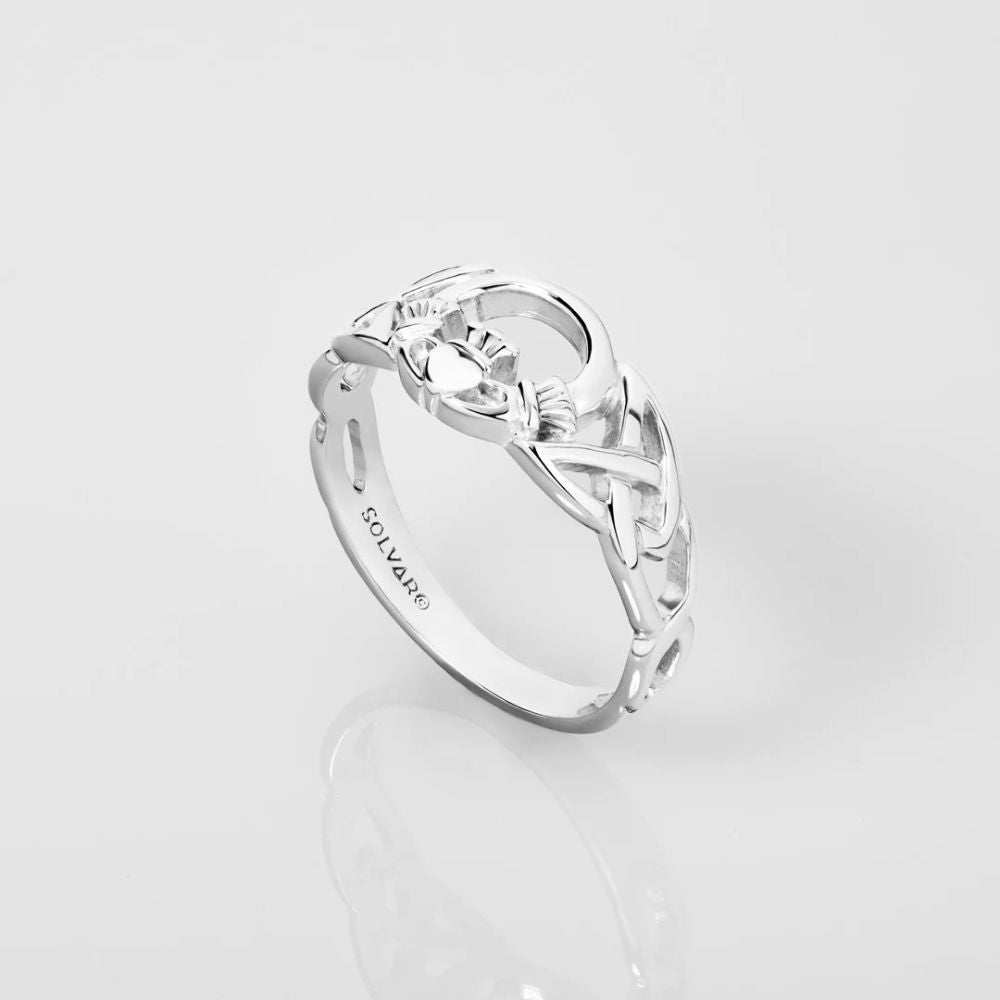 Sterling Silver Celtic Knot Open Claddagh Ring