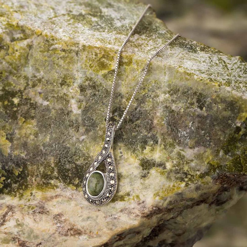 Connemara Marble and Marcasite Sterling Silver Loop Necklace