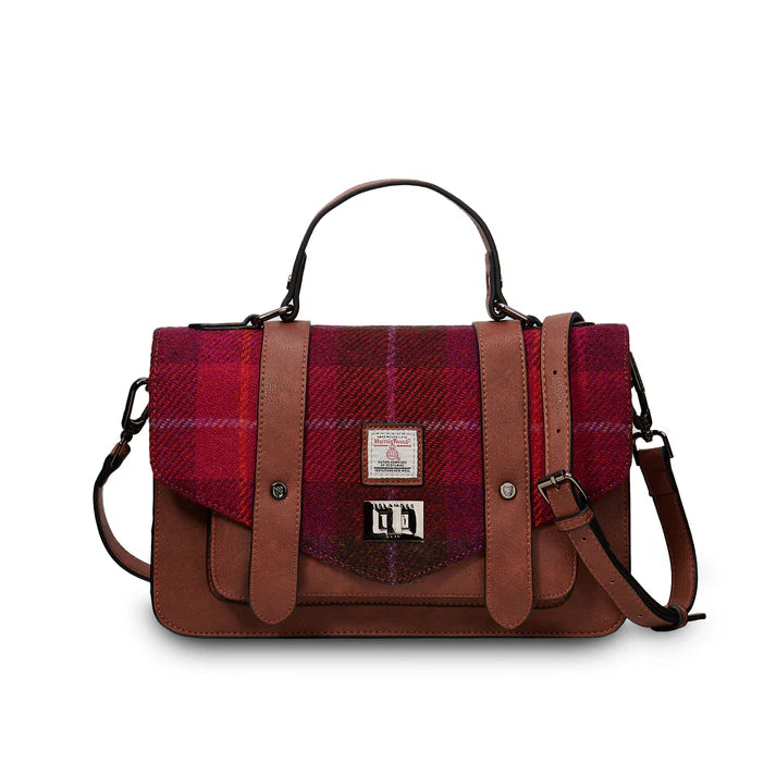 Islander Harris Tweed Large Satchel 'Fuchsia Tartan'