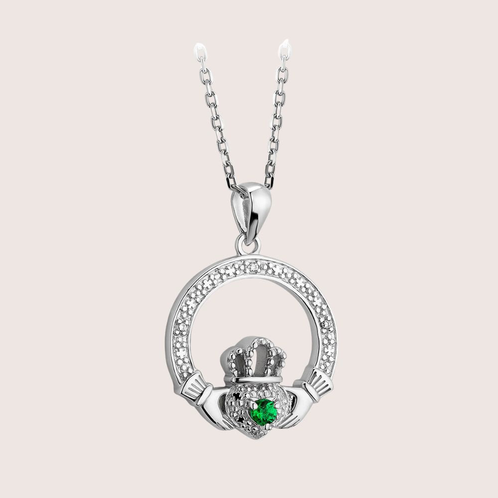 Sterling Silver Crystal Illusion Claddagh Necklace