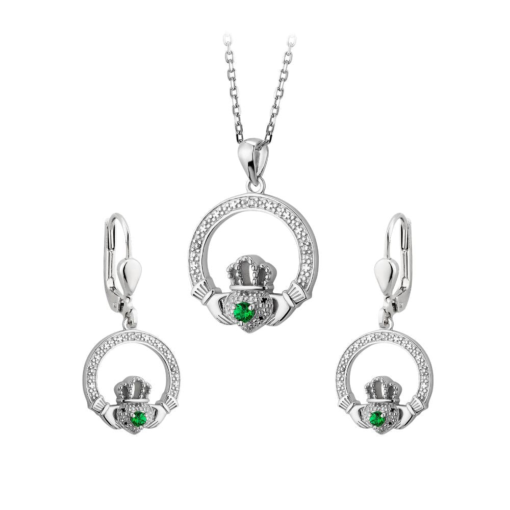 Sterling Silver Crystal Illusion Claddagh Drop Earrings