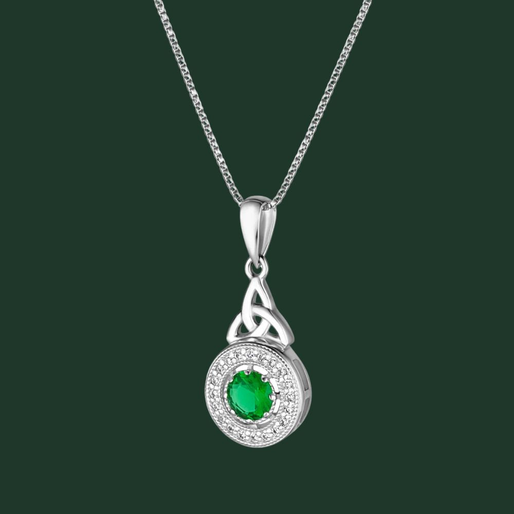Sterling Silver Green Cubic Zirconia Trinity Knot Necklace