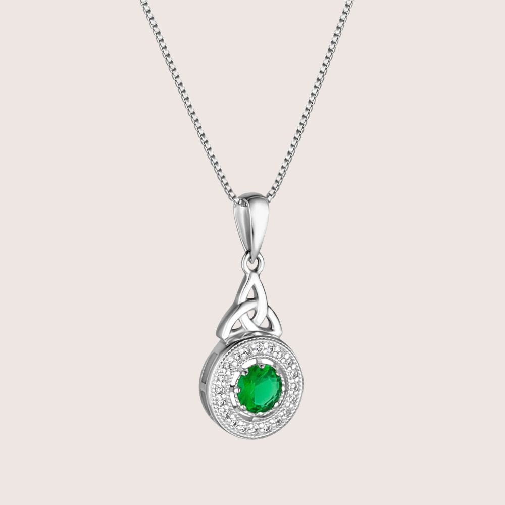 Sterling Silver Green Cubic Zirconia Trinity Knot Necklace