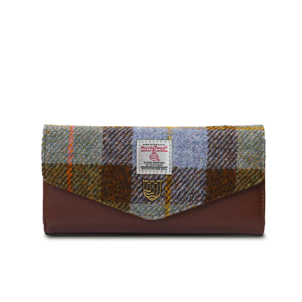 Islander Harris Tweed Large Clasp Clutch Purse 'Chestnut and Blue Tartan'